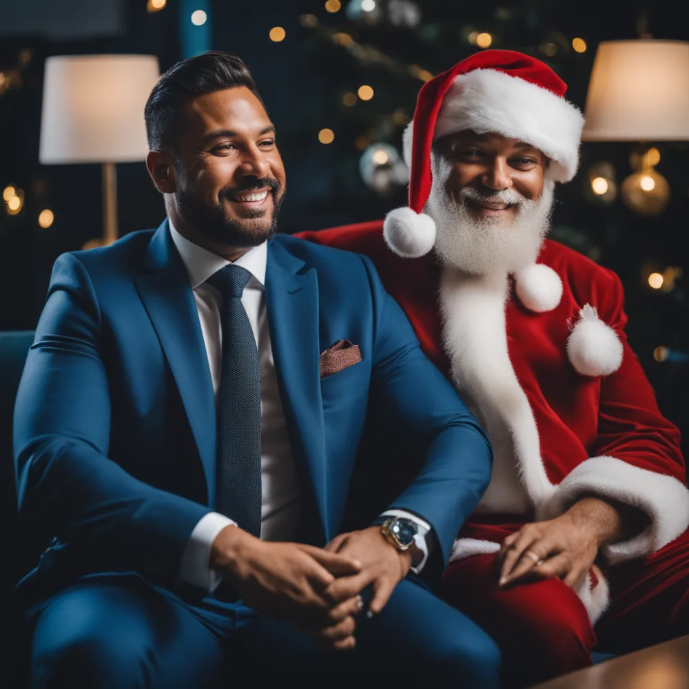 Tight suit: check. Weird fingers? Check. Actually in Santa's lap? Fail.