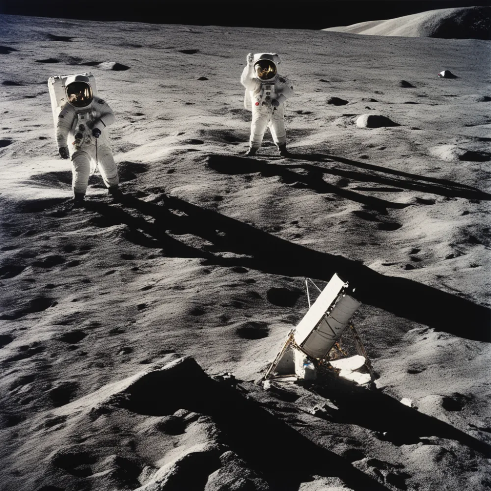 That same weird hand gesture, plus some sort of crashed lander?