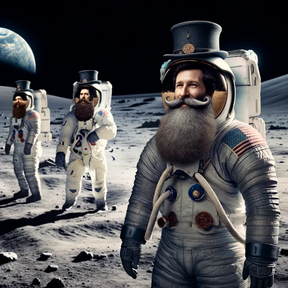 The beards look glued onto the outside of their helmets