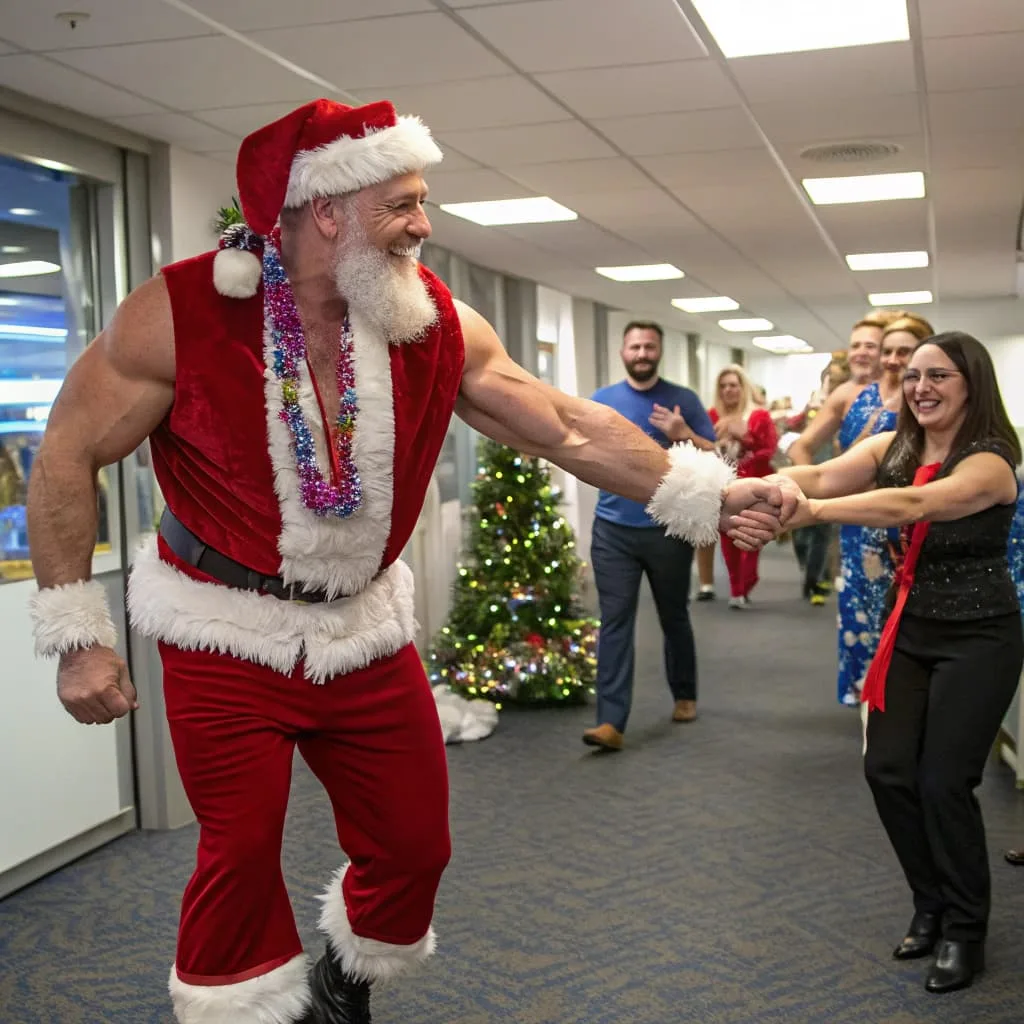 Seems like the rest of the office workers really don't want to conga with Santa