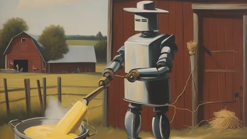 A robot using tools to create a replica of hand-churned butter