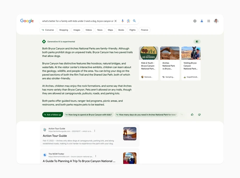 Google's official screenshot of their SGE experience