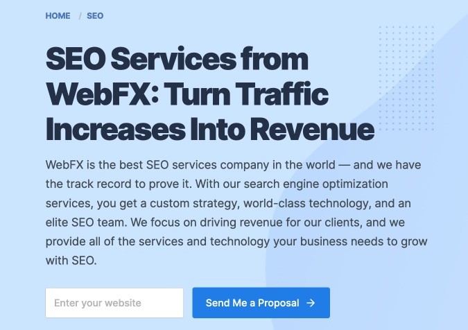 WebFX’s SEO services pricing page (sad trombone noise not included)