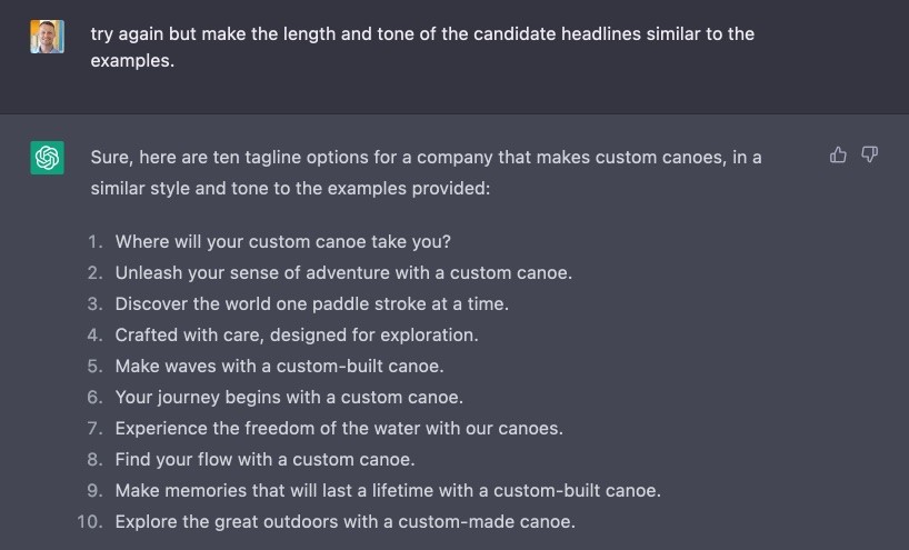 Revising the prompt to adjust for length and tone.