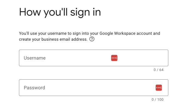 Your first Google account setup screen