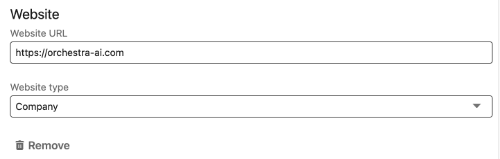 LinkedIn's Website URL field in the 'contact info' section of your profile